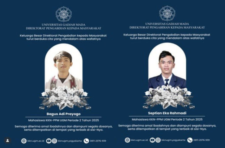 Korban Meninggal Dunia:1. Septian Eka Rahmadi (Mahasiswa UGM) 2. Bagus Adi Prayoga, 22 tahun (Mahasiswa UGM)