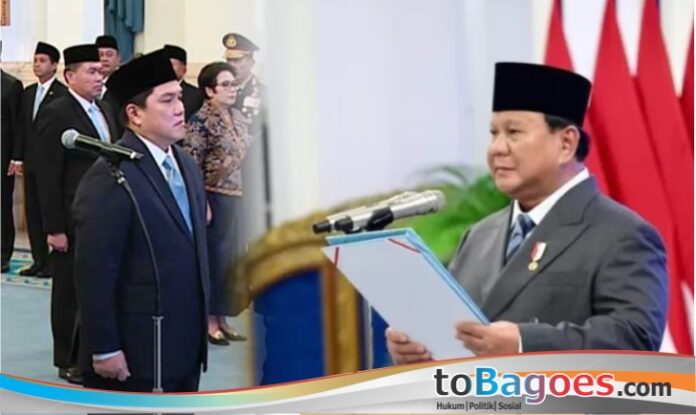 Presiden Republik Indonesia Prabowo Subianto melantik Erick Thohir sebagai Menteri Pemuda dan Olahraga (Menpora) di Istana Negara, Jakarta Pusat, Rabu (17/9/2025).